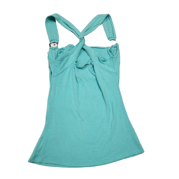 Y2K Womens Turquoise Twist Back Cowl Neck Tank Top Size Small - Picture 2 of 11